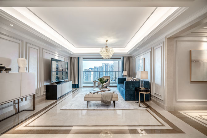 恒裕滨城私宅软装设计：土气精装房的时髦轻奢风改造大变身！